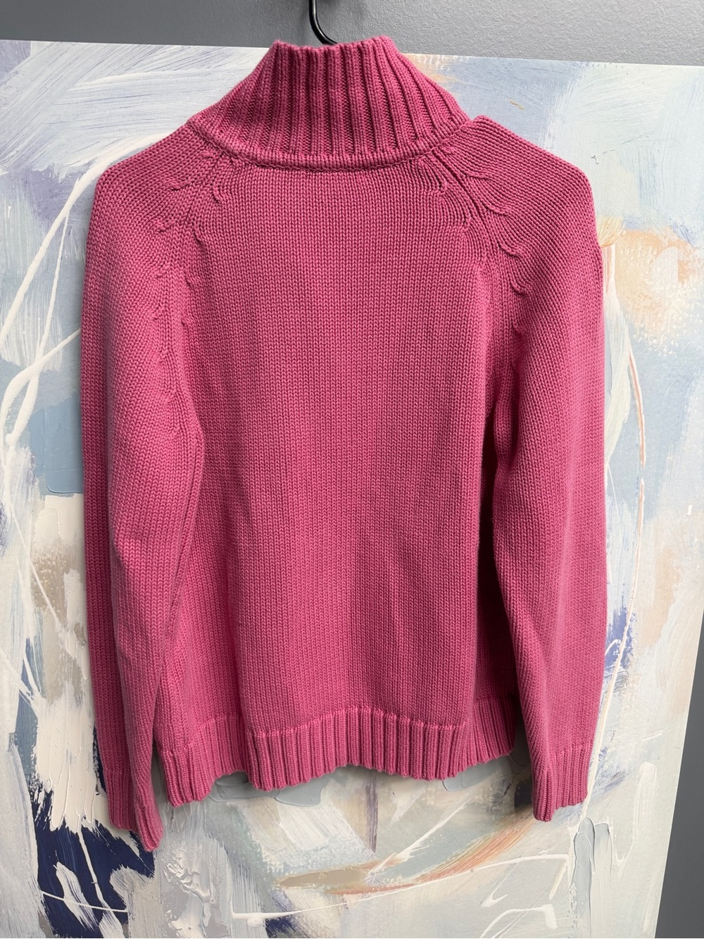 Vintage 90s Lands’ End Pink Cotton Cardigan Sweater L/P 14-16 Knit Fisherman - Picture 4 of 11